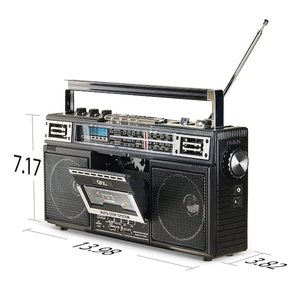 Qfx Bluetooth Cassette USB/SD Card/AM/FM/SW1-2 Radio Boom Box W/ Recording and Built-in Microphone, Blk - J-230BT