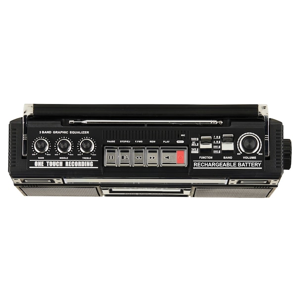 Qfx Bluetooth Cassette USB/SD Card/AM/FM/SW1-2 Radio Boom Box W/ Recording and Built-in Microphone, Blk - J-230BT