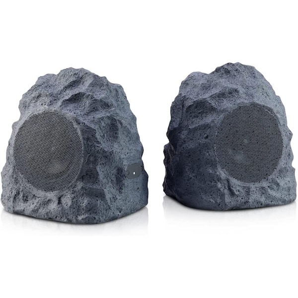 Virtual Rechargeable Bluetooth Outdoor Rock Speaker Set of 2 Gray with TWS Linking - VI2841601