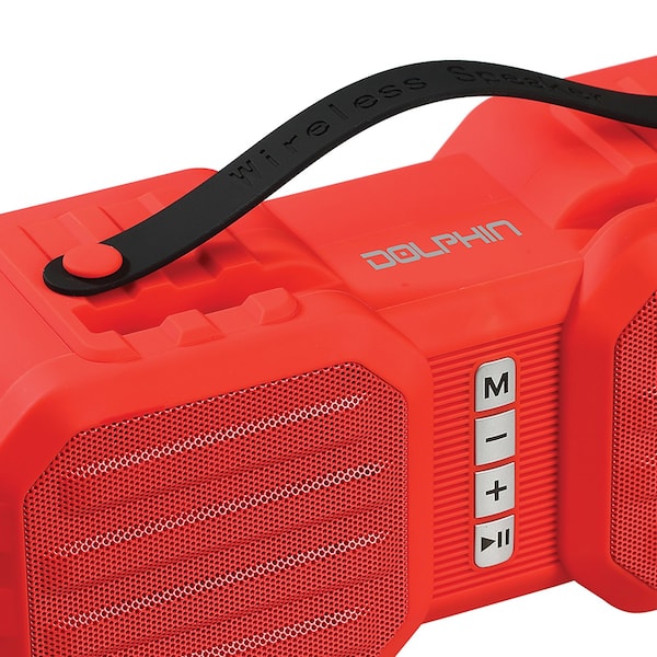 Dolphin Audio SPB-8X Splashproof Portable Bluetooth Speaker with Built-in Phone Holder and Speakerphone Red - SPB-8X RED