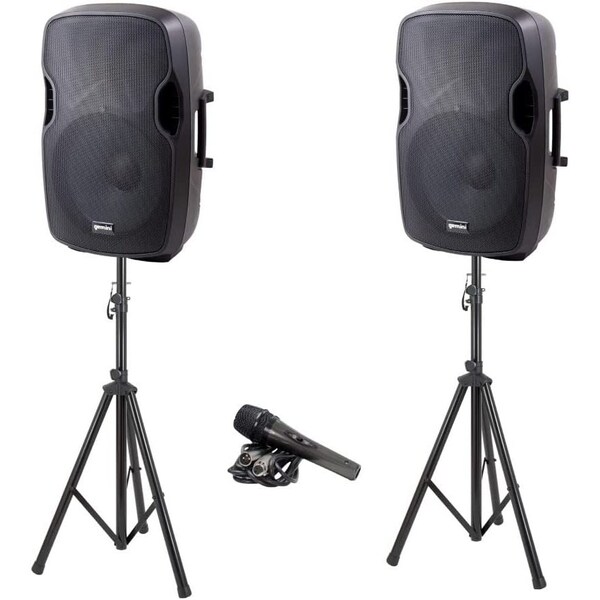 Gemini Pair of 15 loudspeakers, one powered and one passive, Blueooth, FM Radio, USB Playback - PA-SYS15