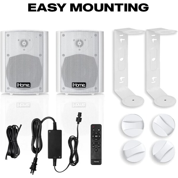 Ihome Waterproof Swivel Wall Mountable 4Outdoor Bluetooth Speaker Pair White - IHSI-W400BT-PR-WHT
