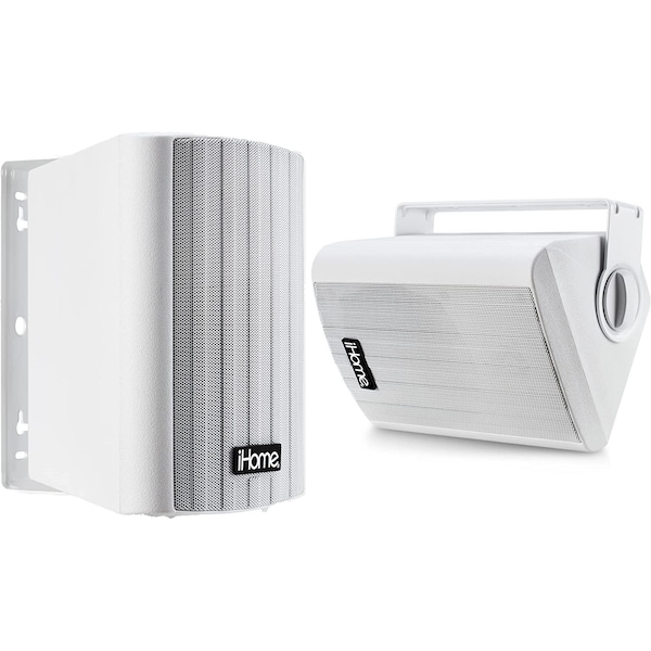 Ihome Waterproof Swivel Wall Mountable 525Outdoor Bluetooth Speaker Pair White - IHSI-W525BT-PR-WHT