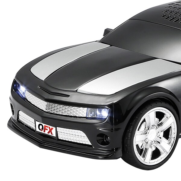 Qfx Retro Car Portable Bluetooth Speaker W/ Speakerphone, True Wireless, FM Radio & LED Lights, Blk - BT-2010-BLK