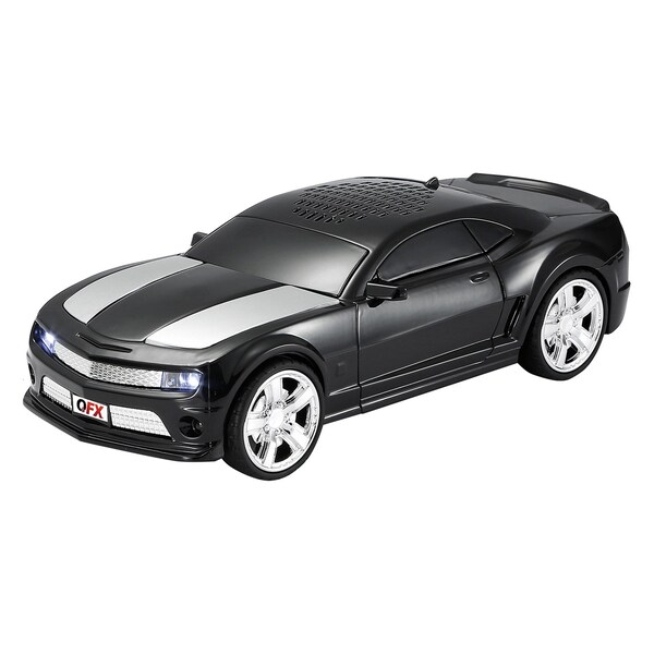 Qfx Retro Car Portable Bluetooth Speaker W/ Speakerphone, True Wireless, FM Radio & LED Lights, Blk - BT-2010-BLK