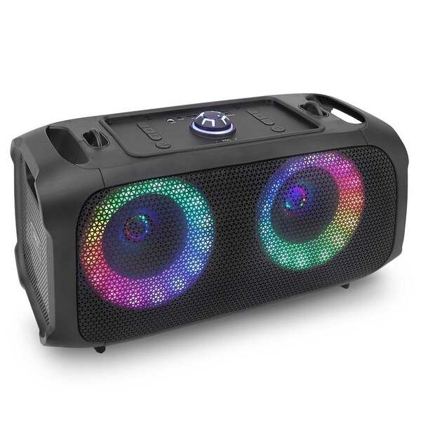 Pyle Wireless BT BoomBox Stereo Speaker System - Built-in Ring LED Lights, FM Radio/Aux/MP3/USB Flash Dri - PPHP652B