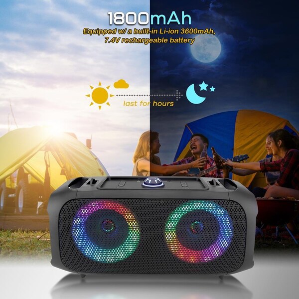 Pyle Wireless BT BoomBox Stereo Speaker System - Built-in Ring LED Lights, FM Radio/Aux/MP3/USB Flash Dri - PPHP652B
