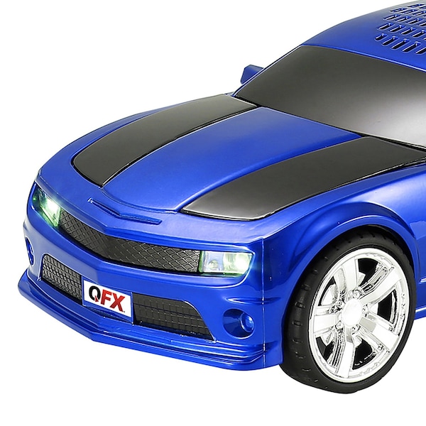 Qfx Retro Car Portable Bluetooth Speaker W/ Speakerphone, True Wireless, FM Radio & LED Lights, Blue - BT-2010-BLU