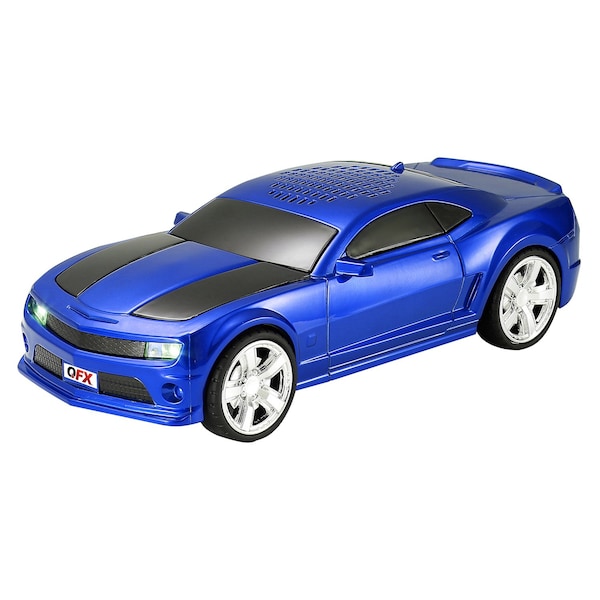 Qfx Retro Car Portable Bluetooth Speaker W/ Speakerphone, True Wireless, FM Radio & LED Lights, Blue - BT-2010-BLU