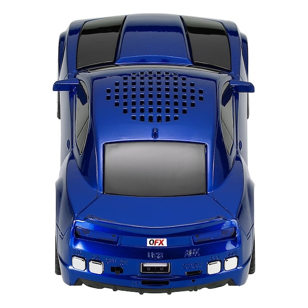 Qfx Retro Car Portable Bluetooth Speaker W/ Speakerphone, True Wireless, FM Radio & LED Lights, Blue - BT-2010-BLU