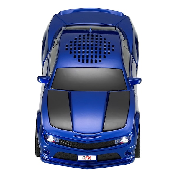 Qfx Retro Car Portable Bluetooth Speaker W/ Speakerphone, True Wireless, FM Radio & LED Lights, Blue - BT-2010-BLU