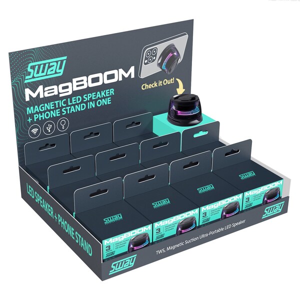 Sway Magboom Led Magnetic Bluetooth Speaker 12 Pack, Black - SWAY-12PACK-MAGBOOM