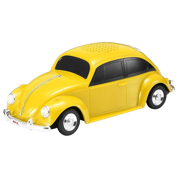 Qfx Retro Car Portable Bluetooth Speaker W/ Speakerphone, True Wireless, FM Radio & LED Lights, Yellow - BT-1960-YEL