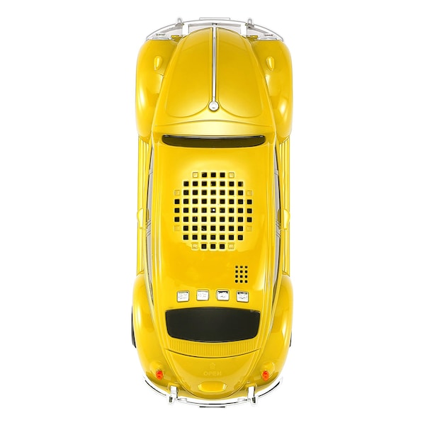 Qfx Retro Car Portable Bluetooth Speaker W/ Speakerphone, True Wireless, FM Radio & LED Lights, Yellow - BT-1960-YEL