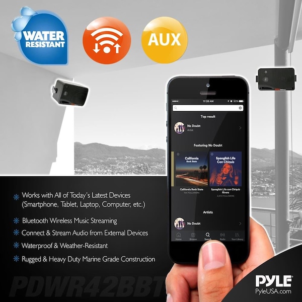 Pyle 3.5" Marine Bt Speakers, 200 Watt, PDWR42BBT - PDWR42BBT