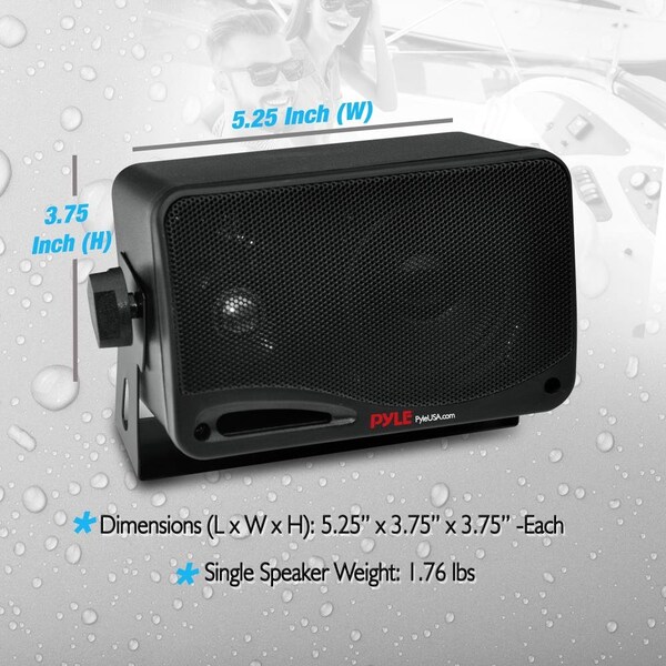 Pyle 3.5" Marine Bt Speakers, 200 Watt, PDWR42BBT - PDWR42BBT