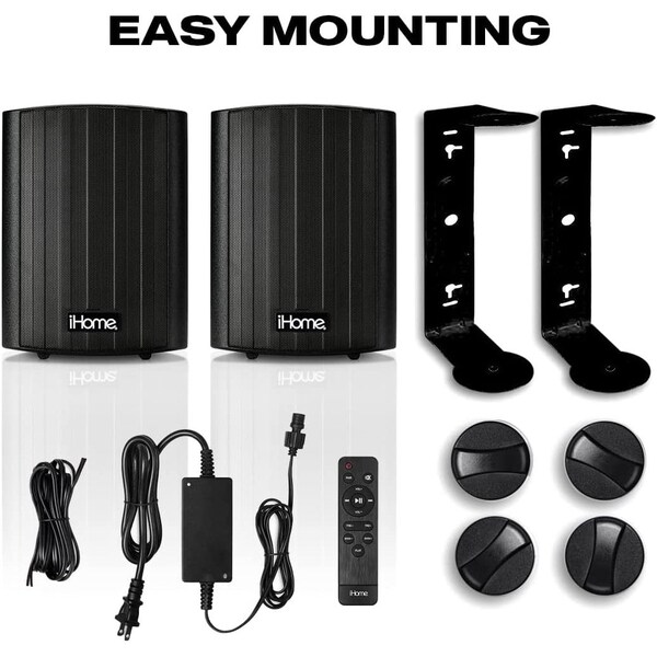 Ihome Waterproof Swivel Wall Mountable 525Outdoor Bluetooth Speaker Pair Black - IHSI-W525BT-PR-BLK