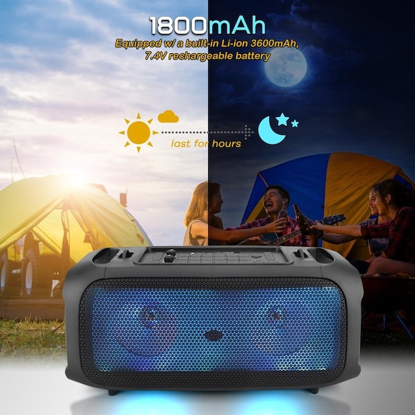 Pyle Wireless BT BoomBox Stereo Speaker System - Built-in Full Panel LED Lights, FM Radio/Aux/MP3/USB Fla - PPHP265DJB