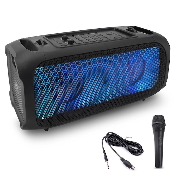 Pyle Wireless BT BoomBox Stereo Speaker System - Built-in Full Panel LED Lights, FM Radio/Aux/MP3/USB Fla - PPHP265DJB
