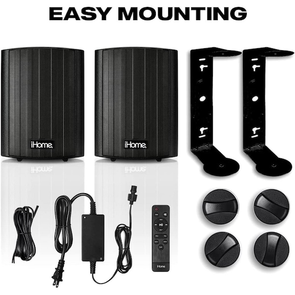 Ihome Waterproof Swivel Wall Mountable 65 Outdoor Bluetooth Speaker Set2 Black - IHSI-W650BT-PR-BLK