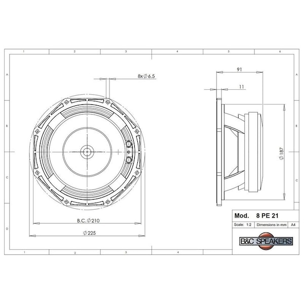 B And C High Power Mid-Bass Woofer 400 W continuous program power capacity - 8PE21-8