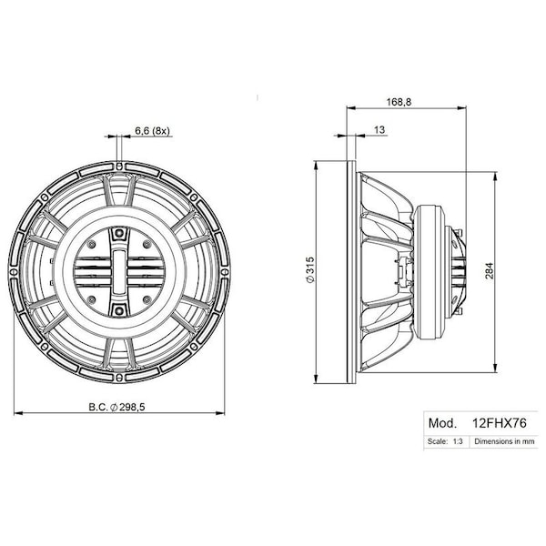 B And C 12-in Coaxial with Twin onboard voice coils for full range sound w/ weather resistant finish - 12FHX76-8