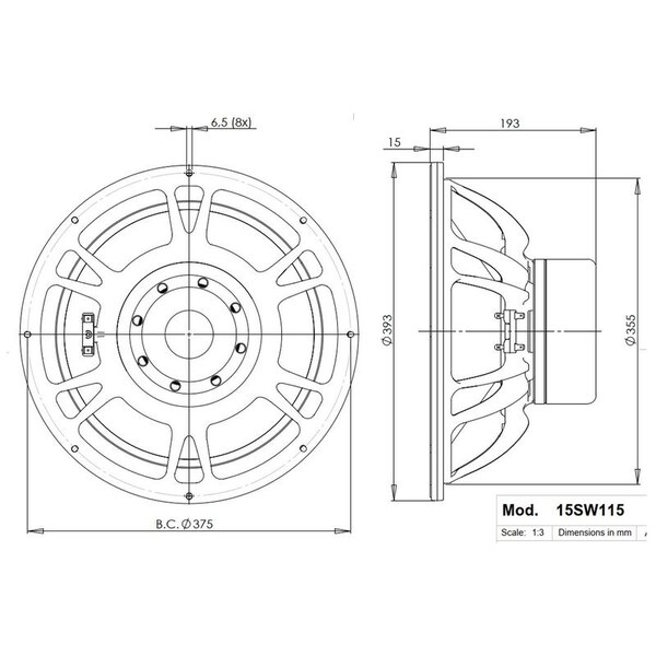 B And C High Power Professional 15-in Speaker w/3400 Watts Continuous Capability - 15SW115-4