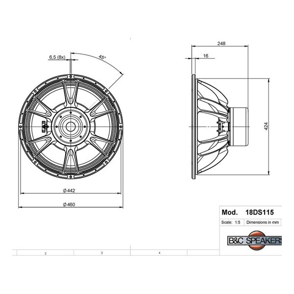 B And C 18-in Woofer w/3400 W continuous program power capacity 116 mm 4.5 in four layer aluminum voice c - 18DS115-4