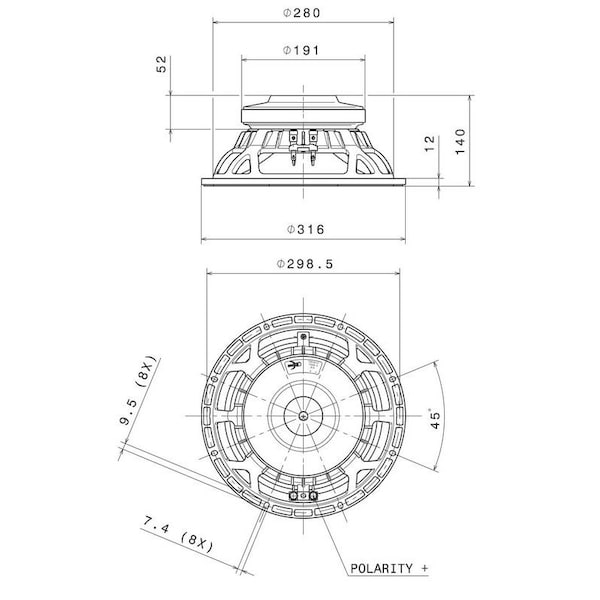 Faital Pro High Power 12-in Woofer 3-Inch Voice Coil w/push terminals 1000 Watts Max 8-Ohms - 12FH510-8
