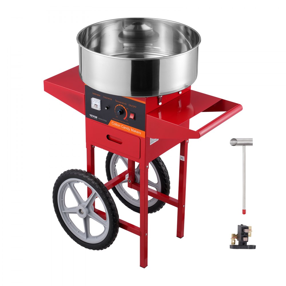 VEVOR Electric Cotton Candy Machine with Cart, 1000W Commercial Candy Floss Maker with Stainless Steel Bowl, Sugar Scoop and Drawer, Perfect for Home, Kids Birthday, Family Party, Red - HCMHTJHSWGZMSFWP5V1