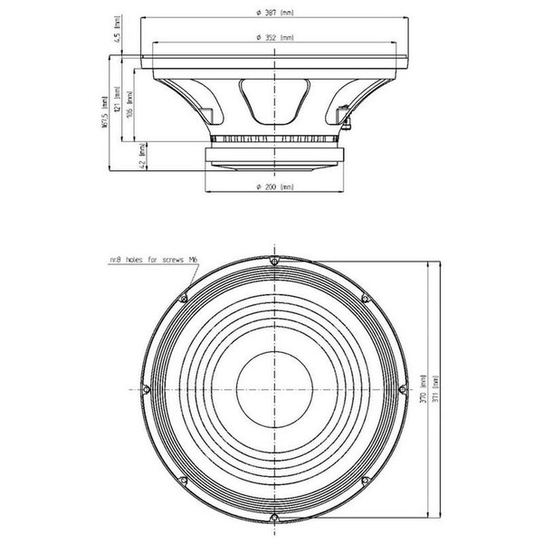 18 Sound 15-in very high output mid-bass transducer w/ exceptional efficiency - 15MB700-8