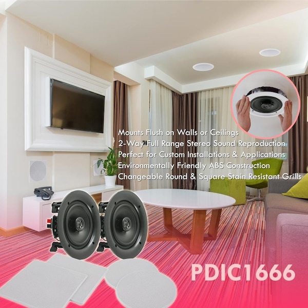 Pyle Dual 6.5" In-Wall/Ceiling 16 Ohm Speaker, PDIC1666 - PDIC1666