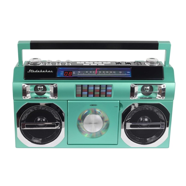 Studebaker 80's Retro Street Bluetooth Boombox with FM Radio, CD Player, 10W RMS Power.  Teal - SB2145TE