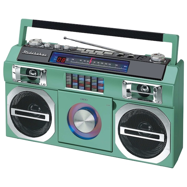 Studebaker 80's Retro Street Bluetooth Boombox with FM Radio, CD Player, 10W RMS Power.  Teal - SB2145TE
