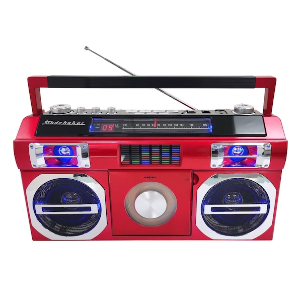 Studebaker 80's Retro Street Bluetooth Boombox with FM Radio, CD Player, 10W RMS Power.  Red - SB2145R