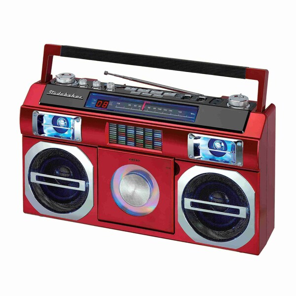 Studebaker 80's Retro Street Bluetooth Boombox with FM Radio, CD Player, 10W RMS Power.  Red - SB2145R