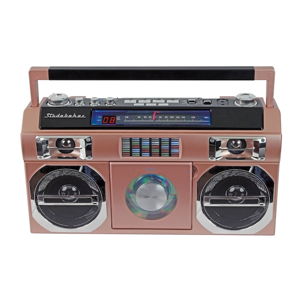 Studebaker 80's Retro Street Bluetooth Boombox with FM Radio, CD Player, 10W RMS Power.  Rose/Gold - SB2145RG