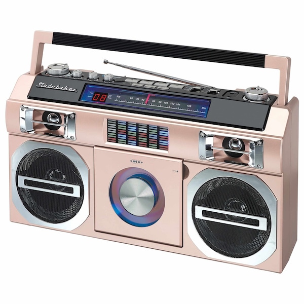 Studebaker 80's Retro Street Bluetooth Boombox with FM Radio, CD Player, 10W RMS Power.  Rose/Gold - SB2145RG