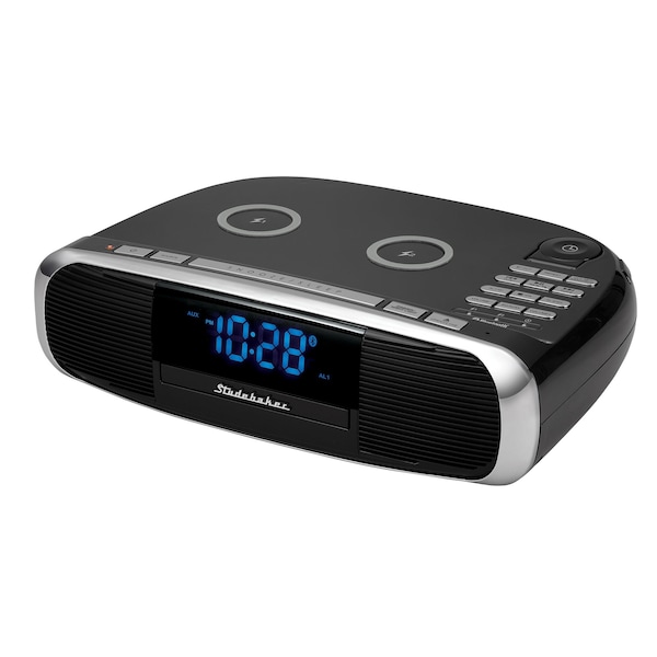 Studebaker Workstation Hi-Fi Music System with FM Radio, CD and Qi Wireless Charging Station, Black - SB5050B-PD