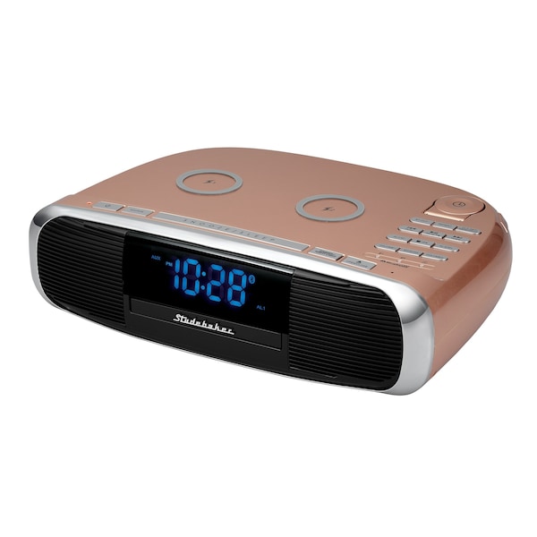 Studebaker Workstation Hi-Fi Music System with FM Radio, CD and Qi Wireless Charging Station, Rose/Gold - SB5050RG-PD