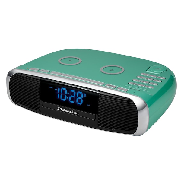 Studebaker Workstation Hi-Fi Music System with FM Radio, CD and Qi Wireless Charging Station, Teal - SB5050TE-PD