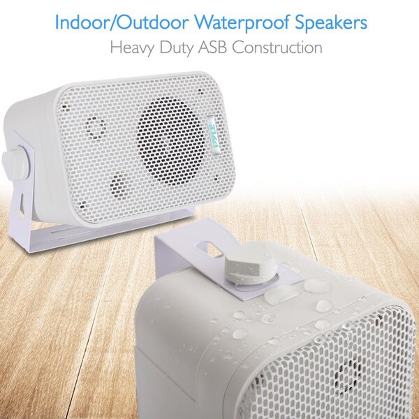 Pyle 3.5'' Indoor/Outdoor Waterproof On-Wall Speakers (White) - PDWR30W