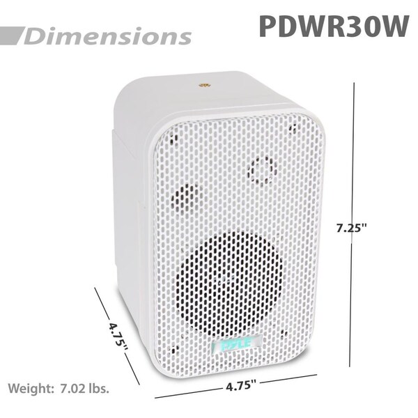 Pyle 3.5'' Indoor/Outdoor Waterproof On-Wall Speakers (White) - PDWR30W