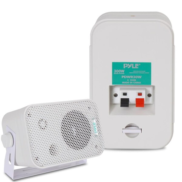 Pyle 3.5'' Indoor/Outdoor Waterproof On-Wall Speakers (White) - PDWR30W