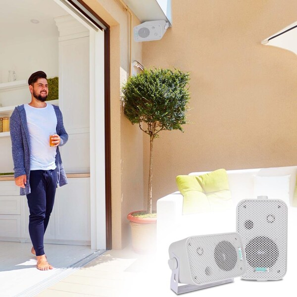 Pyle 3.5'' Indoor/Outdoor Waterproof On-Wall Speakers (White) - PDWR30W