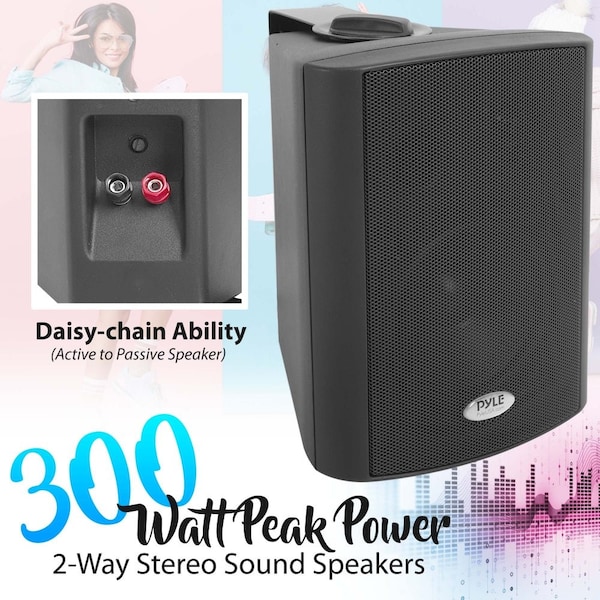 Pyle Powered Wall Mount 5.25 Speakers Black - PDWR53BTBK