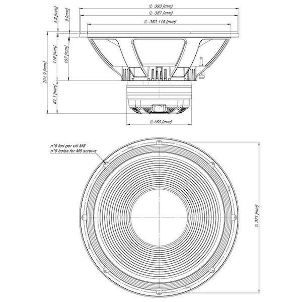 18 Sound 15-in diameter neodymium coaxial transducer designed for use in compact reflex enclosures and stage - 15NCX1000-8