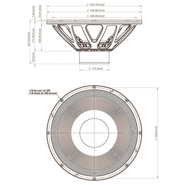 18 Sound 21-in Extended LF Neodymium Transducer w/Carbon fiber reinforced treated cellulose cone 8 Ohms - 21NLW9601-8