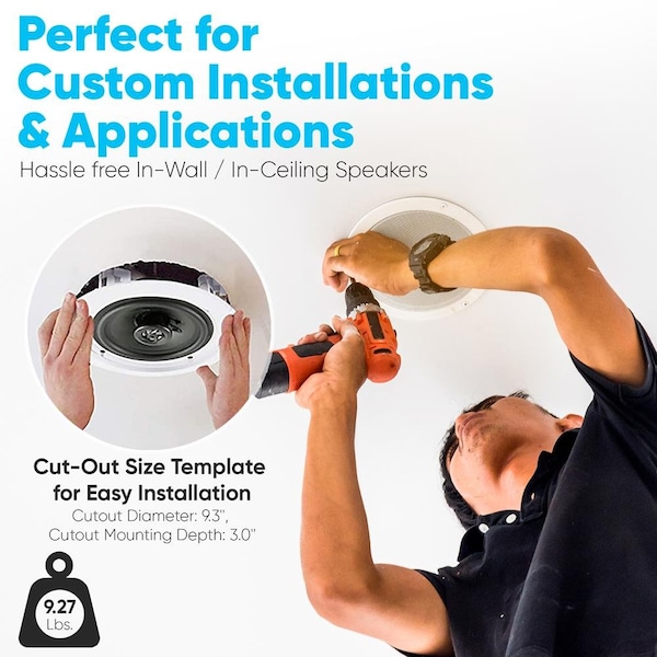 Pyle In-Wall / In-Ceiling Speakers, 2-Way Flush Mount Home Speaker Pair, 250 Watt - PDIC1681RD