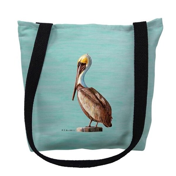 Betsy Drake Betsydrake TY035CG 18 x 18 in. Pelican on Aqua Left Tote Bag - Large - TY035CG